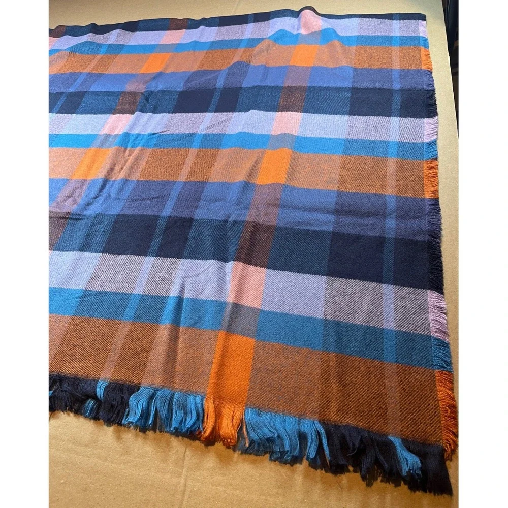 Vera Bradley Blanket Scarf Wrap Plaid Blue Neutral 40
